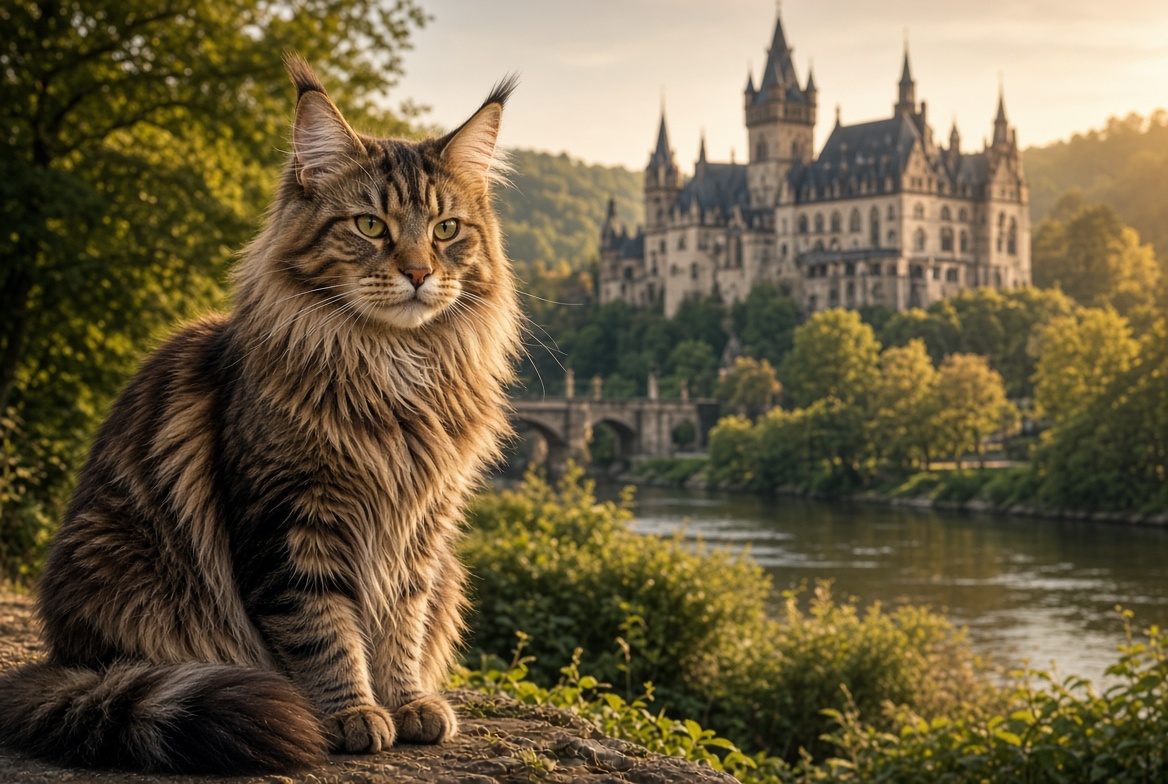 Maine Coon vor Schlossatmosphäre
